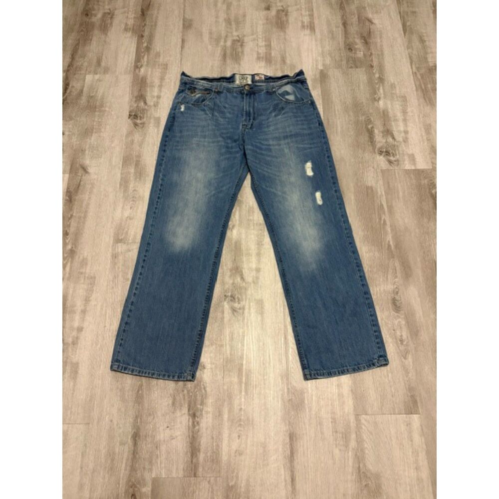 Basic Code Distressed Wide Leg Men's Jeans W38 x L32 Light Wash Y2K